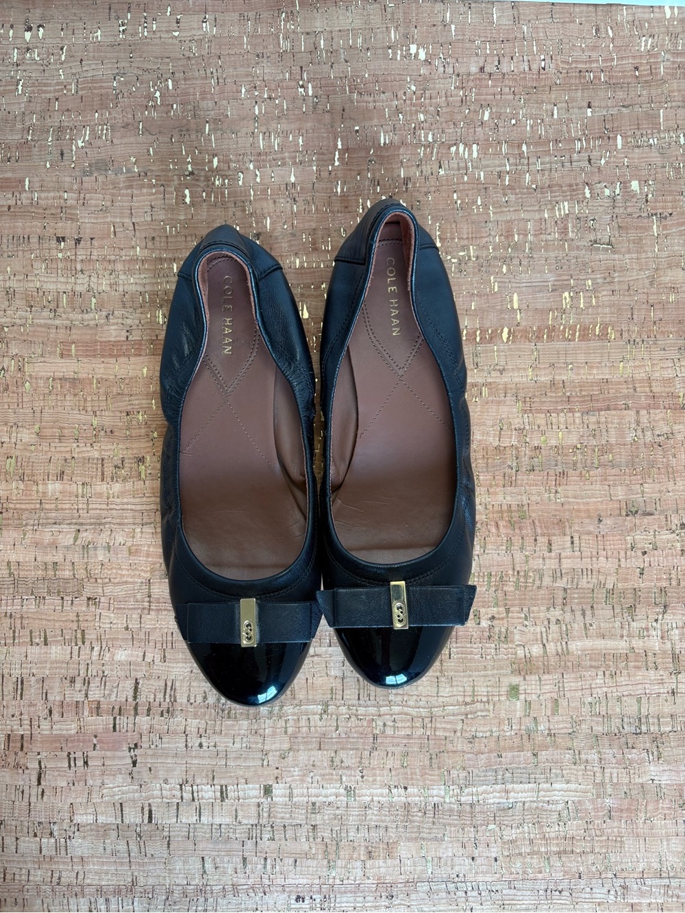 Cole Haan Cap Toe Black Leather & Patent Toe Ballet Flats